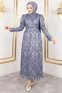 Afilli Simli Kalem Abiye Gri