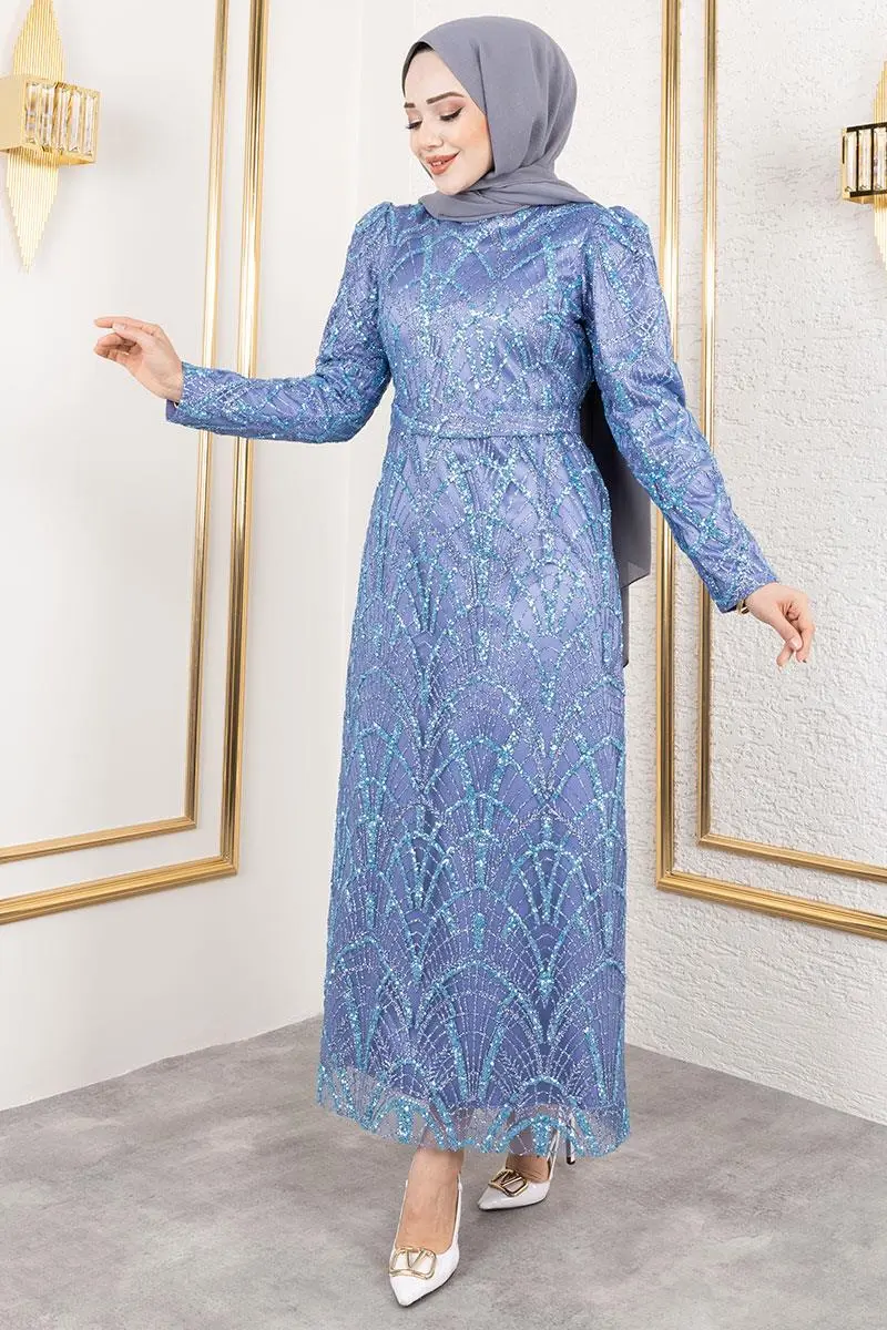 Afilli Simli Kalem Abiye Indigo-detail