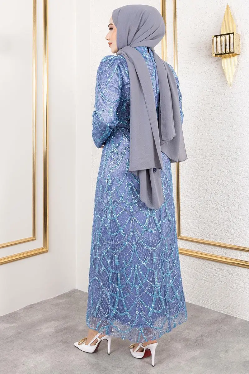 Afilli Simli Kalem Abiye Indigo-detail