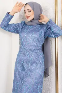 Afilli Simli Kalem Abiye Indigo