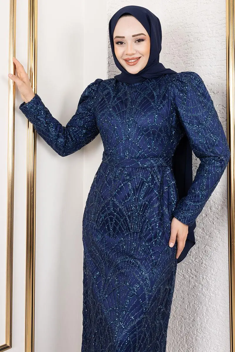 Glitter Pencil Evening Dress-detail