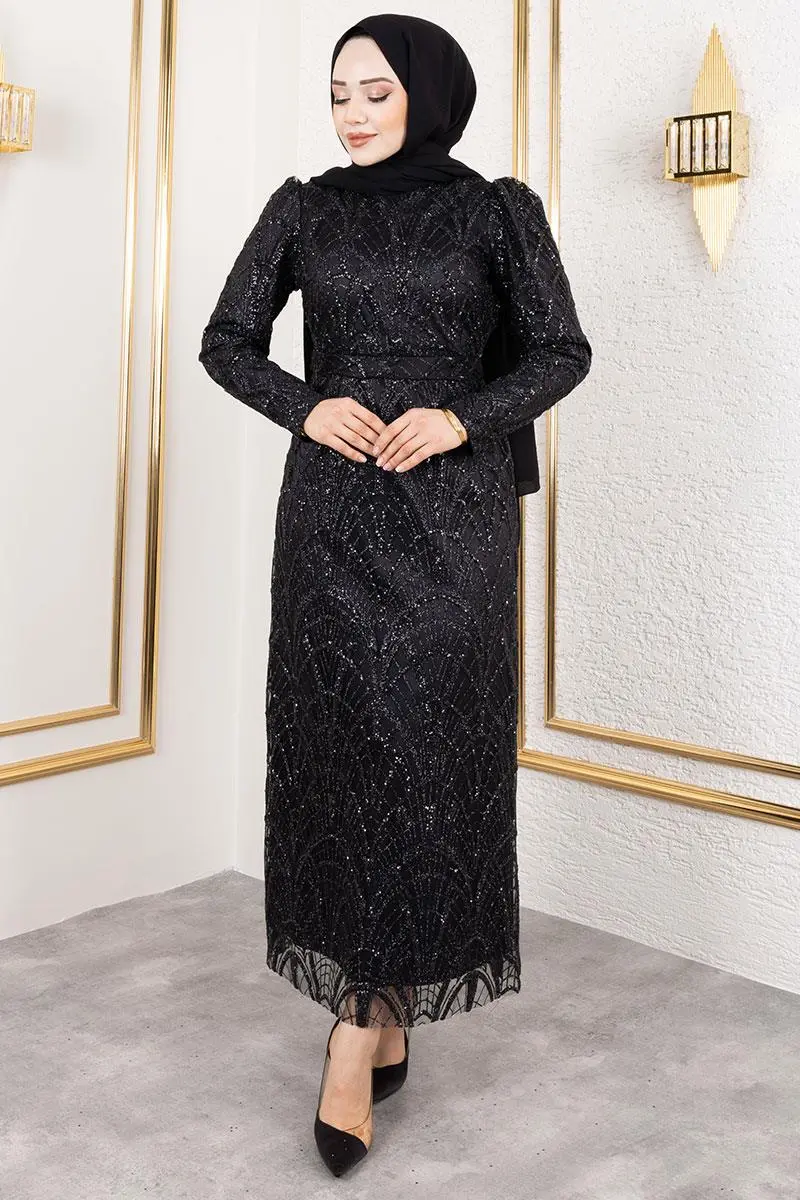 Glitter Pencil Evening Dress-detail