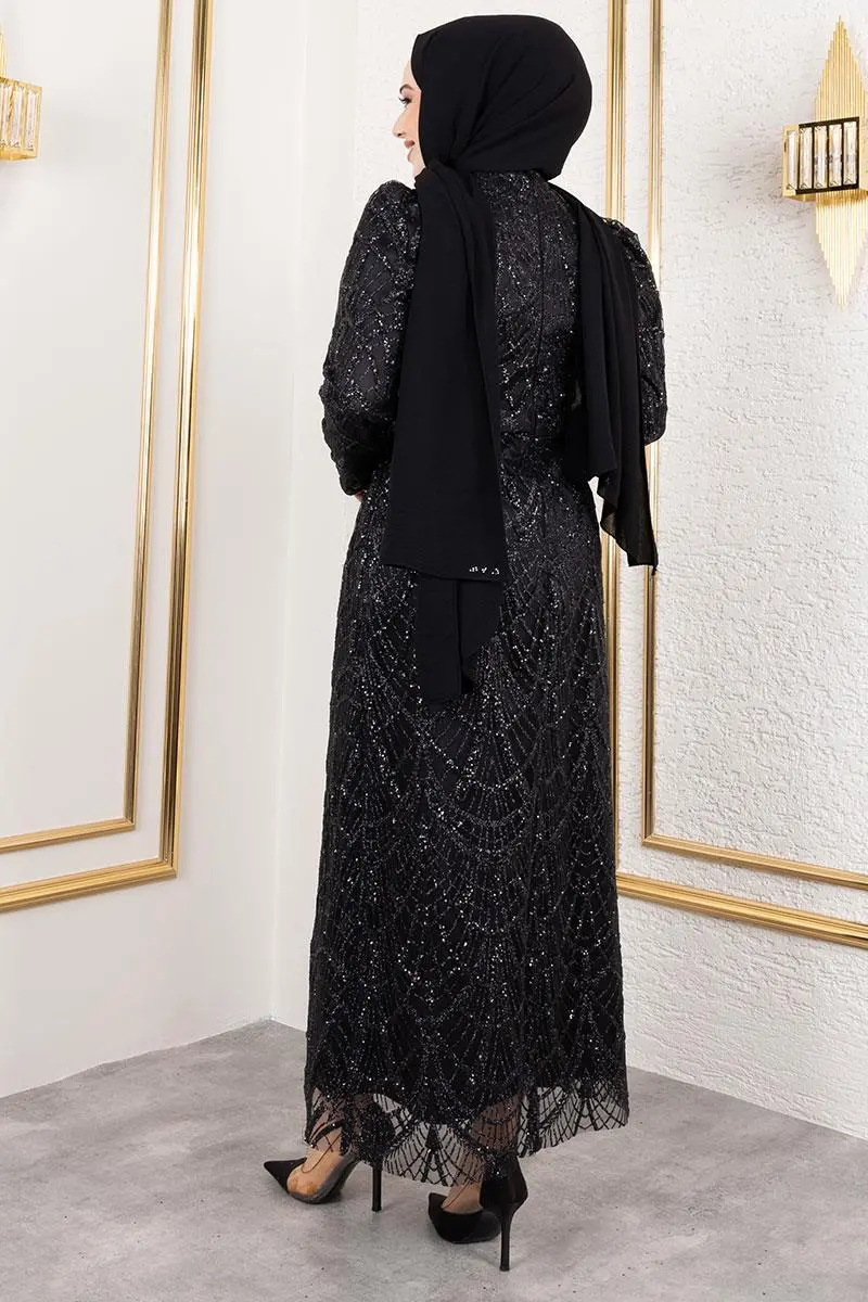 Glitter Pencil Evening Dress-detail