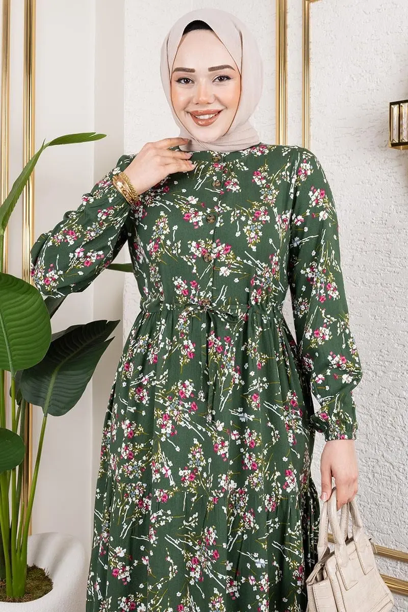 Asel Çiçekli Viskon Elbise-detail