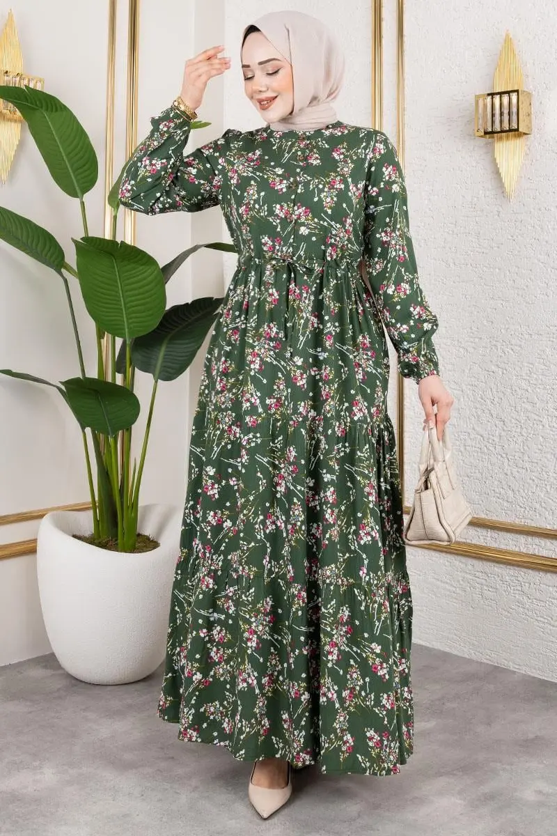 Asel Çiçekli Viskon Elbise-detail