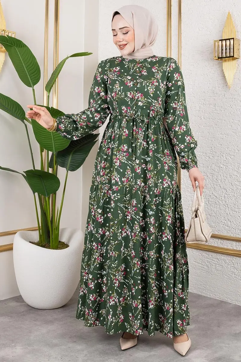 Asel Çiçekli Viskon Elbise-detail