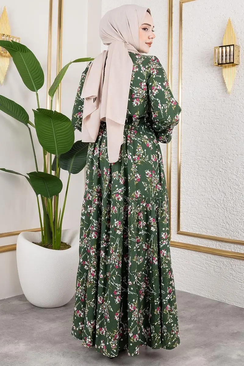 Asel Çiçekli Viskon Elbise-detail