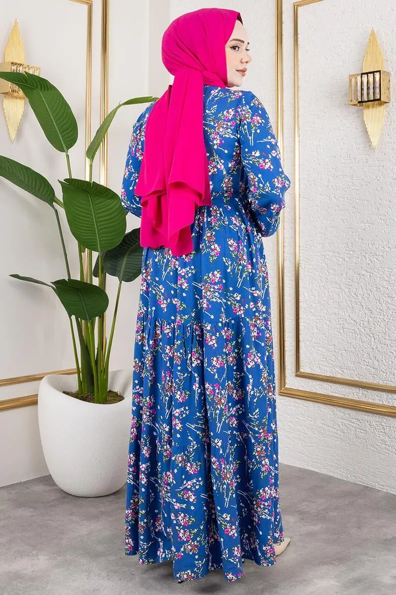 Asel Çiçekli Viskon Elbise-detail