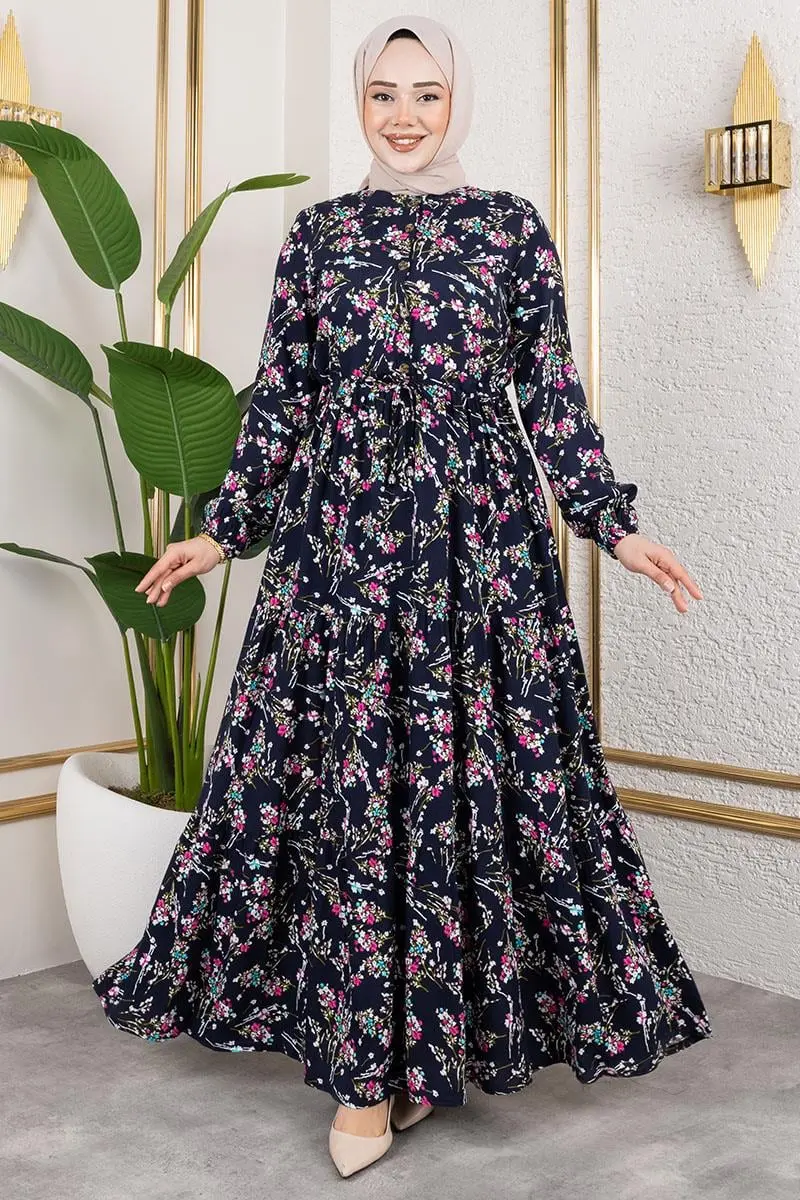 Asel Çiçekli Viskon Elbise-detail