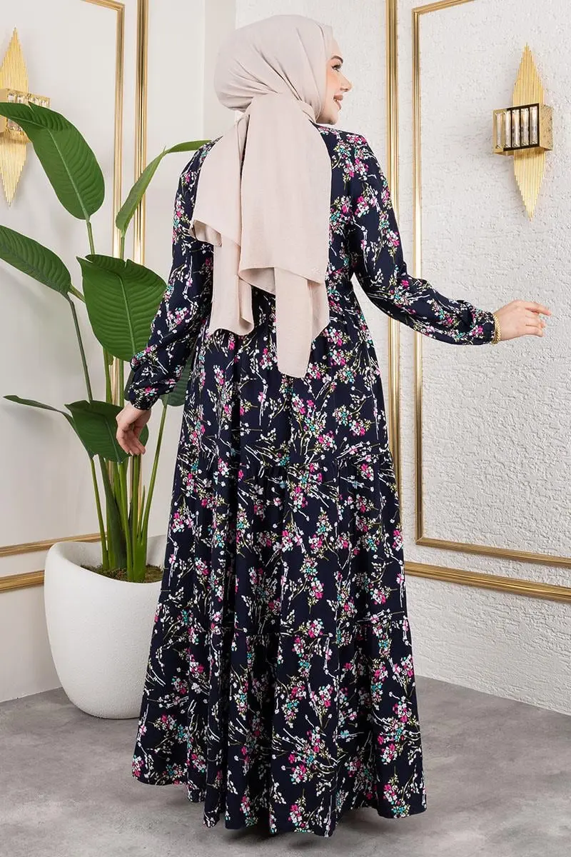 Asel Çiçekli Viskon Elbise-detail