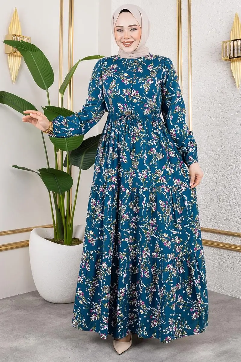 Asel Çiçekli Viskon Elbise-detail