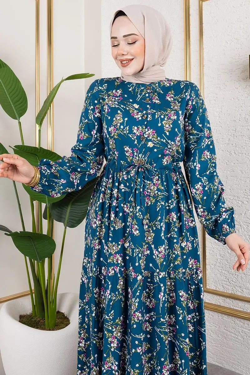 Asel Çiçekli Viskon Elbise-detail