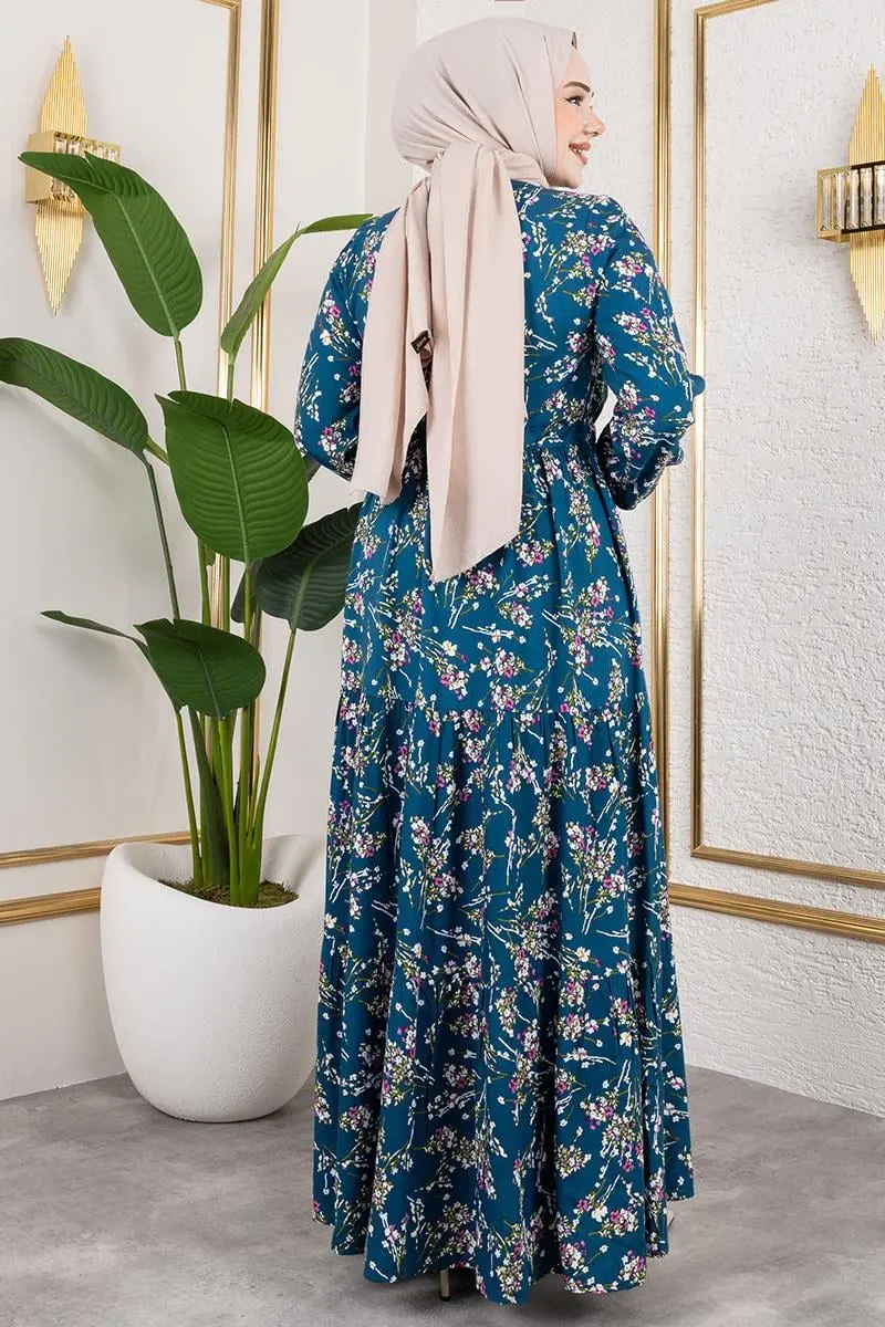 Asel Çiçekli Viskon Elbise-detail