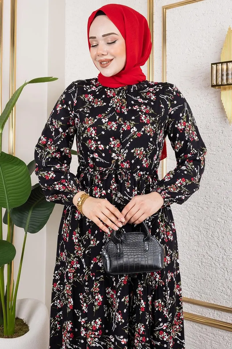 Asel Çiçekli Viskon Elbise-detail