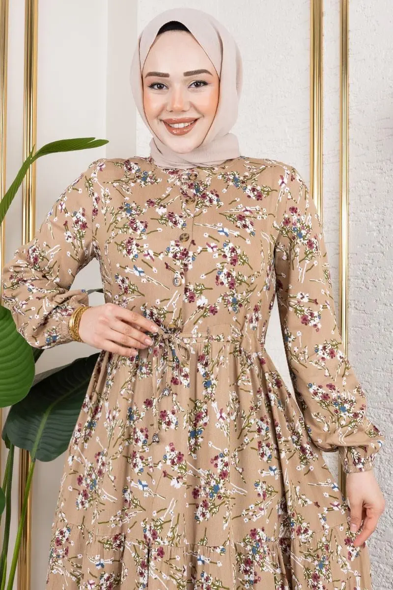 Asel Çiçekli Viskon Elbise-detail