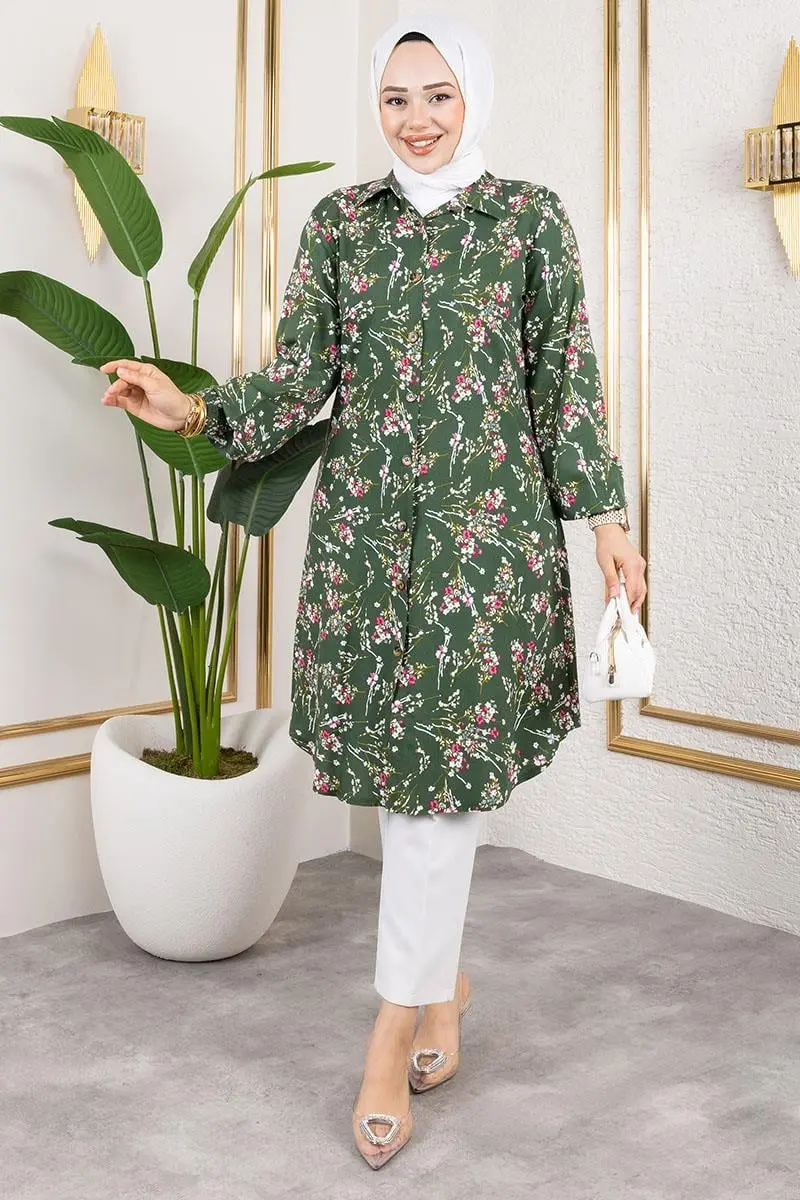 Asel Çiçekli Viskon Tunik-detail