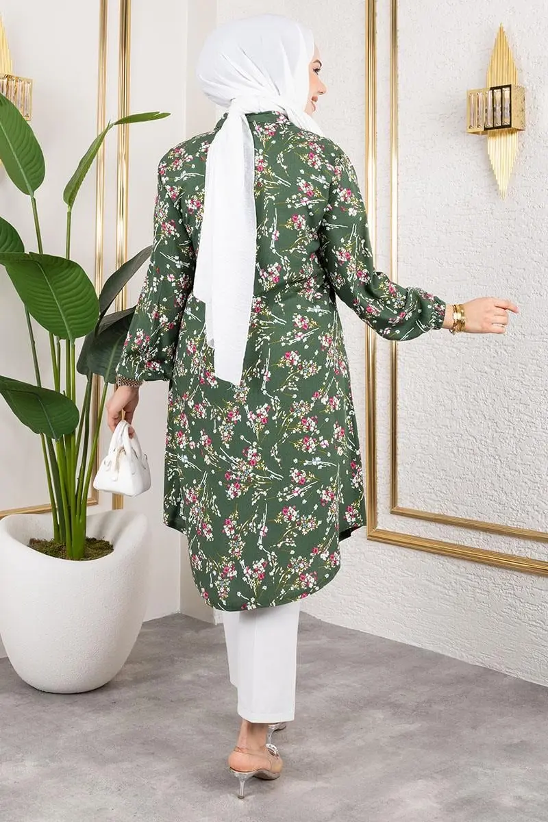 Asel Çiçekli Viskon Tunik-detail