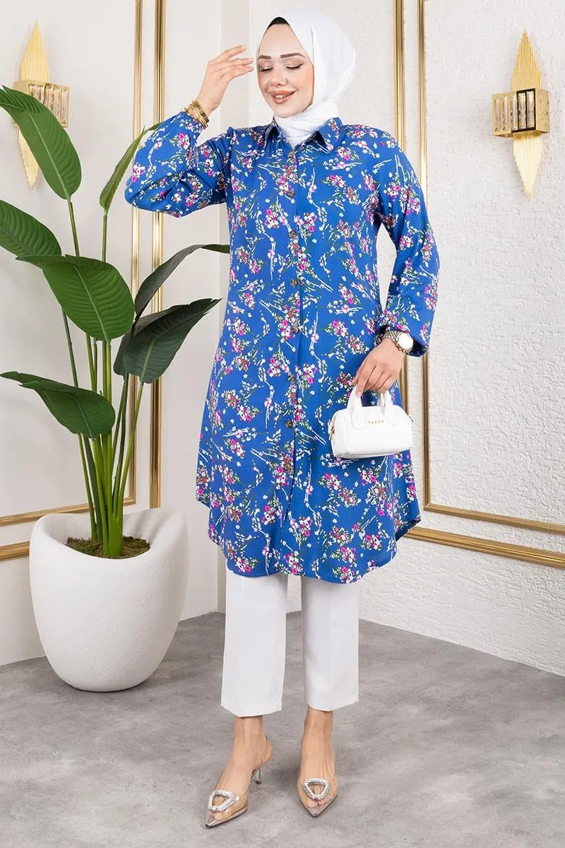 Asel Çiçekli Viskon Tunik-detail