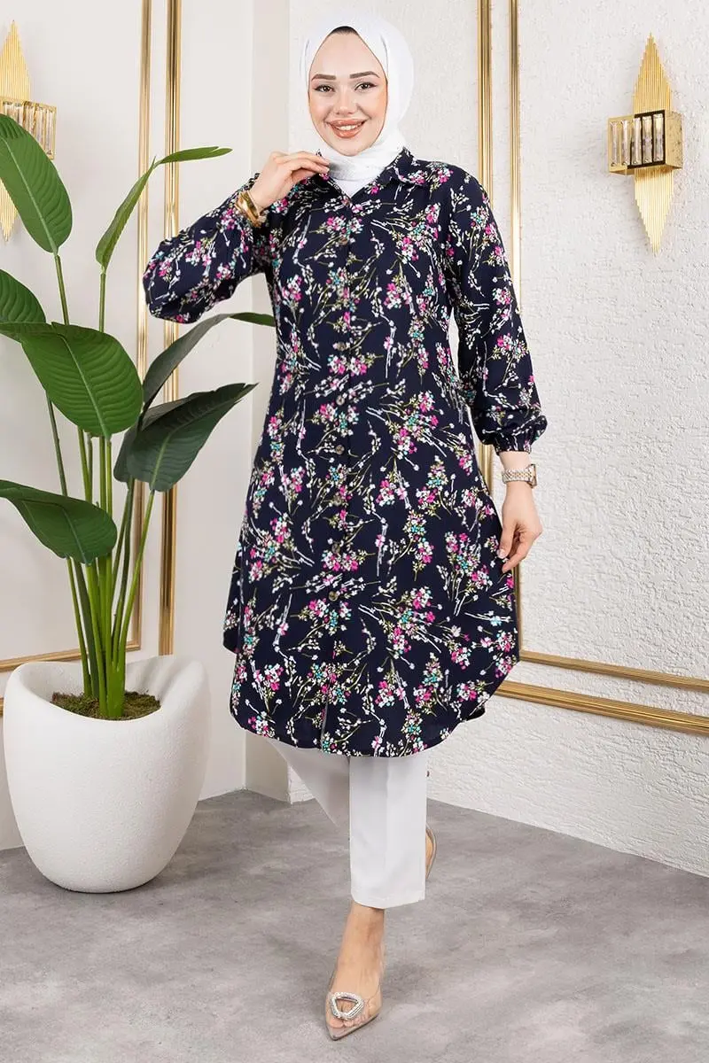 Asel Çiçekli Viskon Tunik-detail