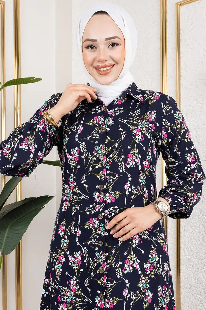 Asel Çiçekli Viskon Tunik-detail