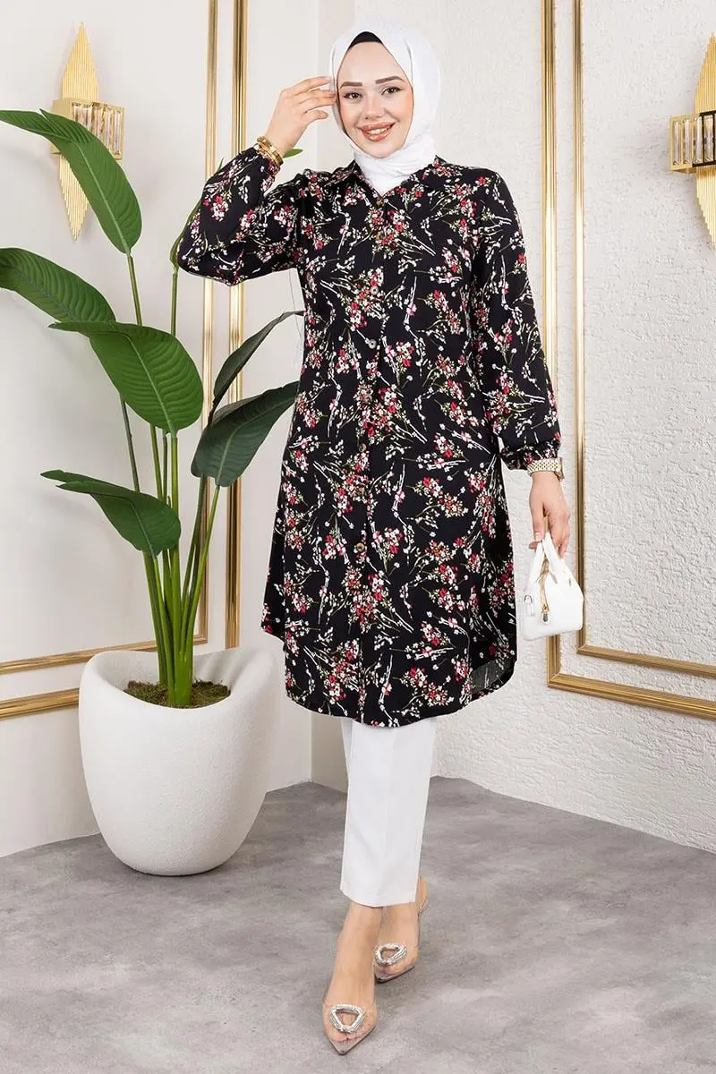 Asel Çiçekli Viskon Tunik-detail