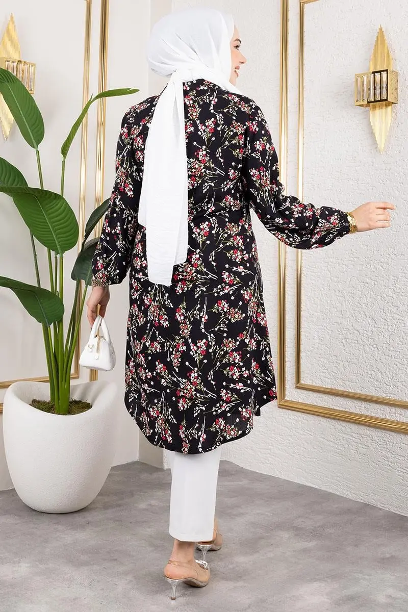 Asel Çiçekli Viskon Tunik-detail