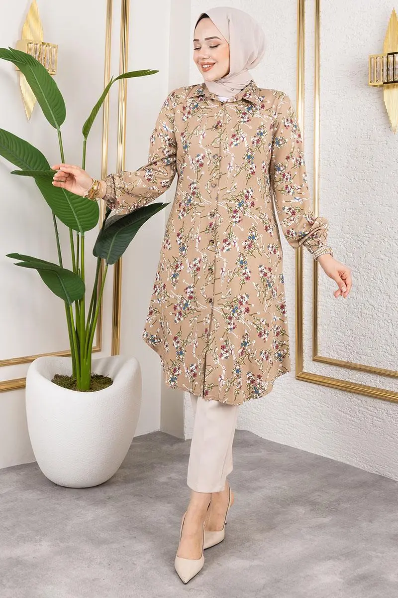 Asel Çiçekli Viskon Tunik-detail