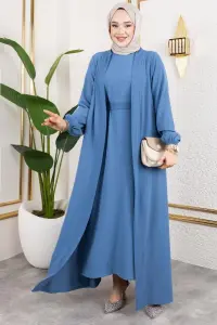 Asil Abaya Takım Indigo