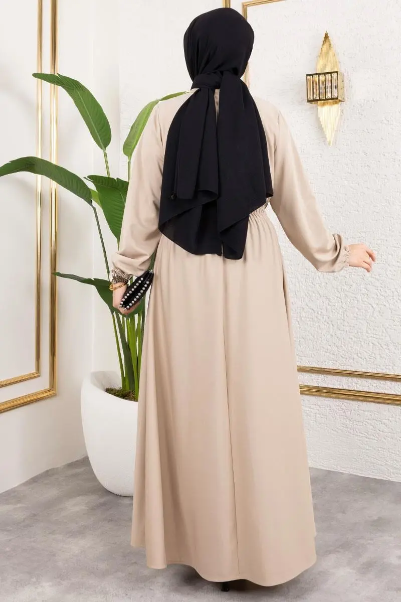 Bade Büzgülü Elbise Bej-detail