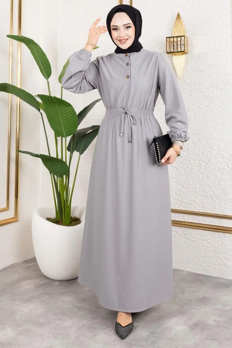 Bade Büzgülü Elbise Gri-detail
