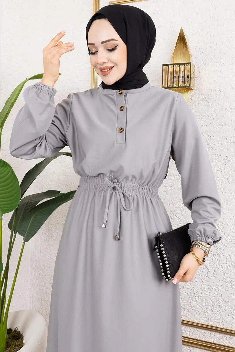 Bade Büzgülü Elbise Gri-detail