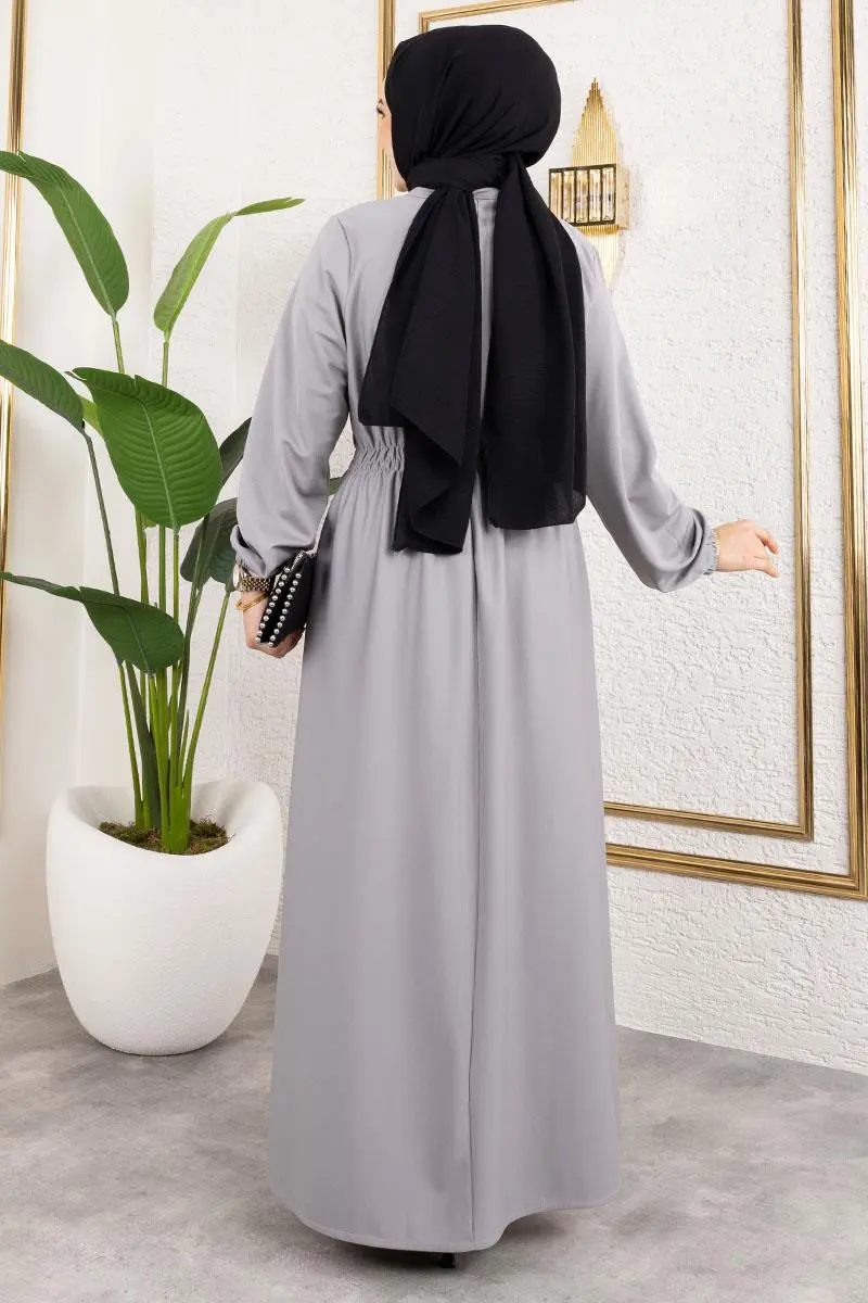 Bade Büzgülü Elbise Gri-detail