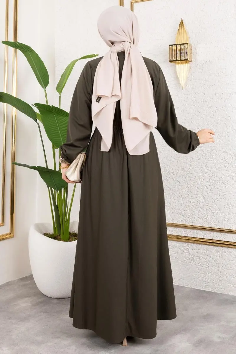 Bade Büzgülü Elbise Haki-detail