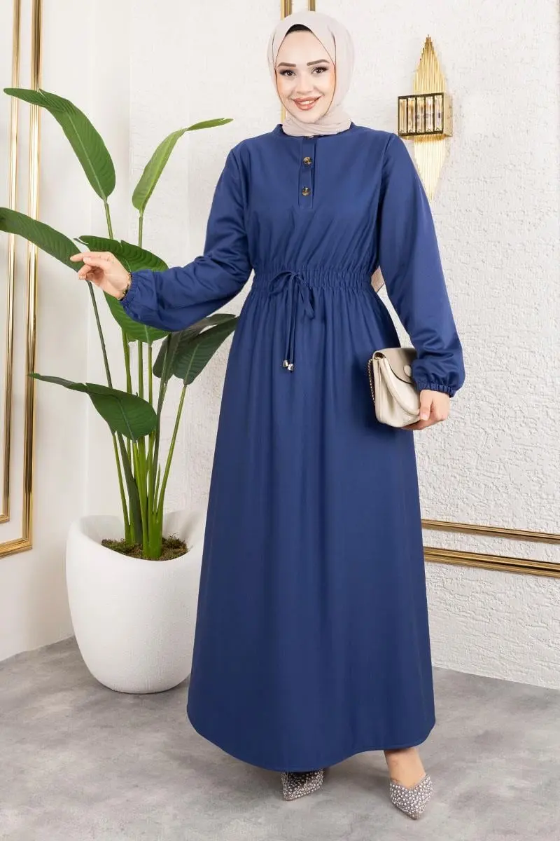 Bade Büzgülü Elbise Indigo-detail