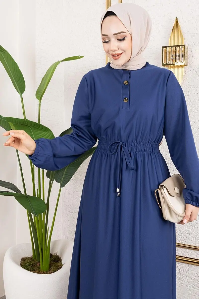 Bade Büzgülü Elbise Indigo-detail