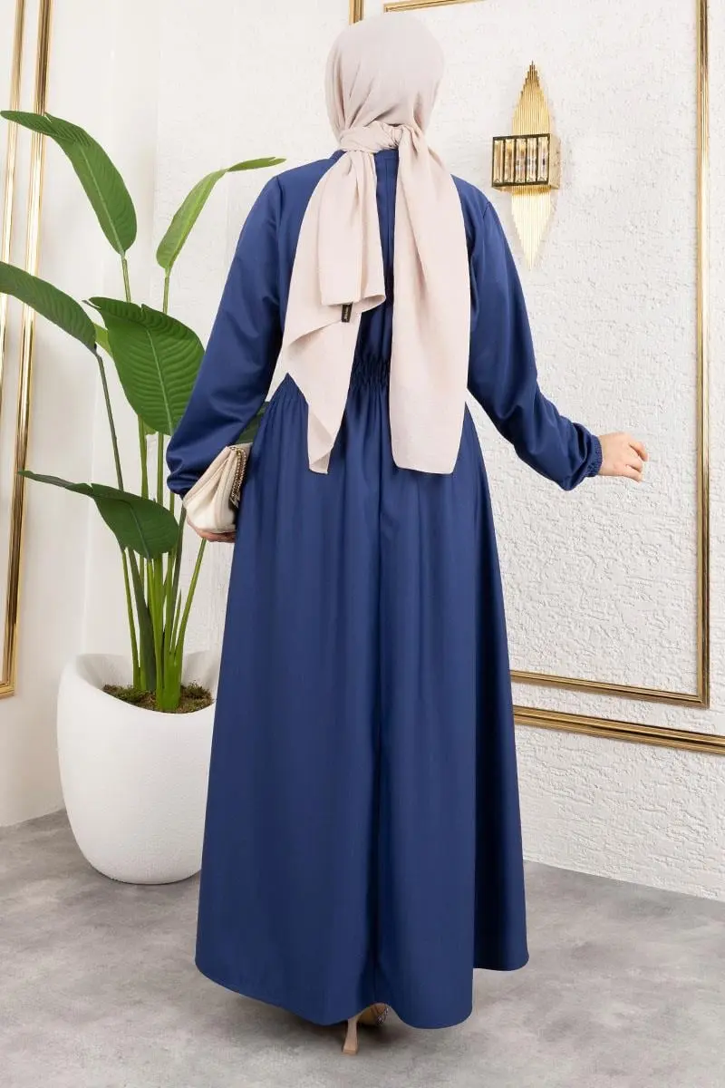 Bade Büzgülü Elbise Indigo-detail