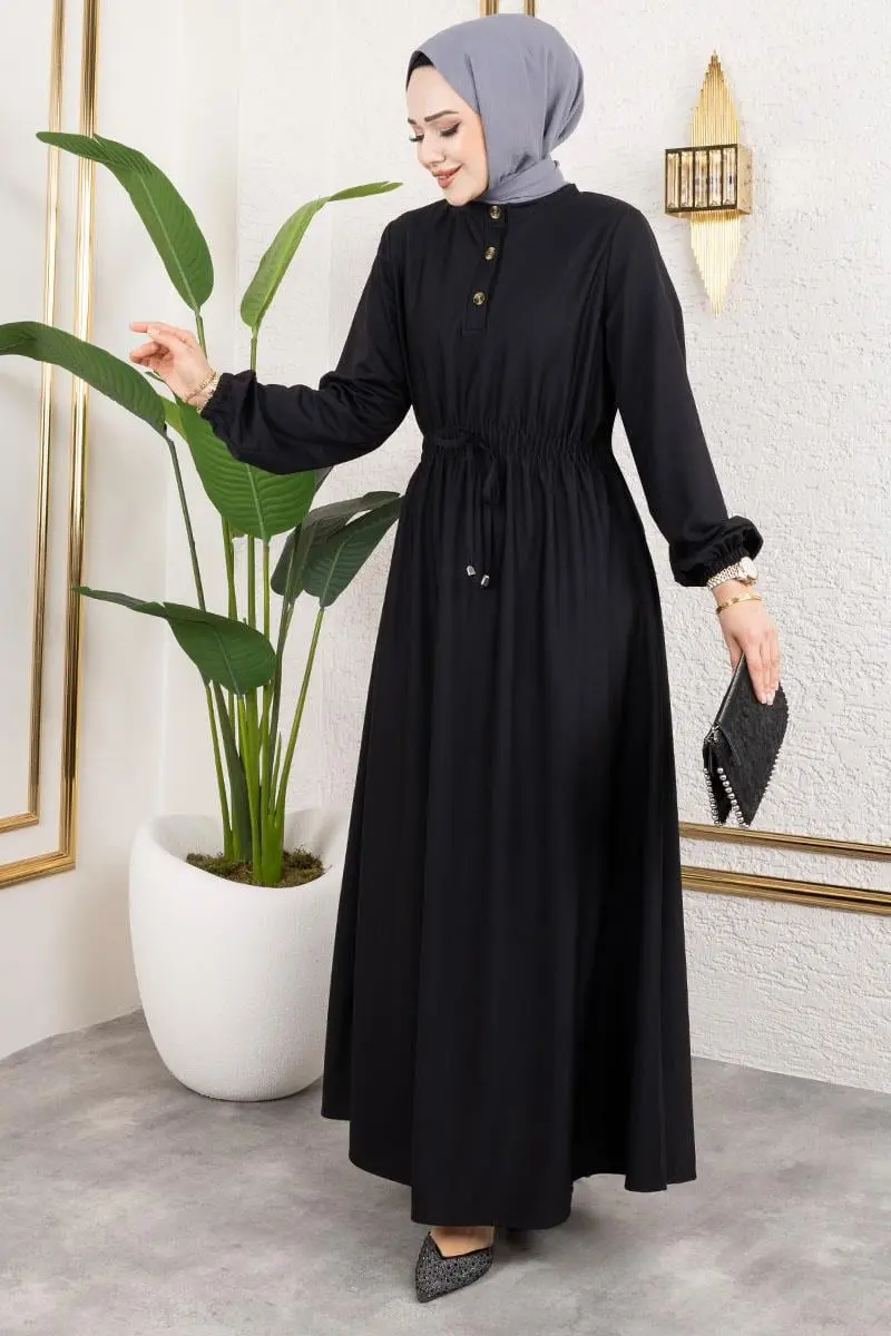 Bade Büzgülü Elbise Siyah-detail