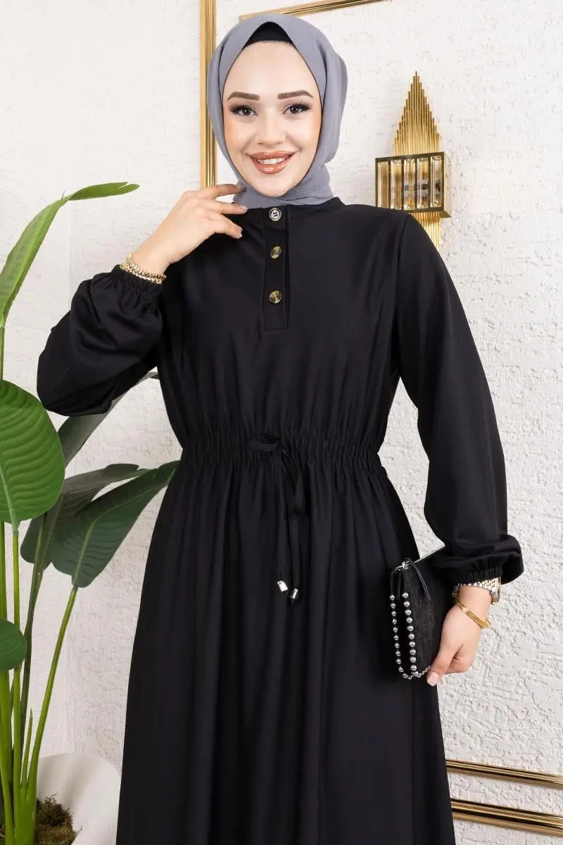 Bade Büzgülü Elbise Siyah-detail