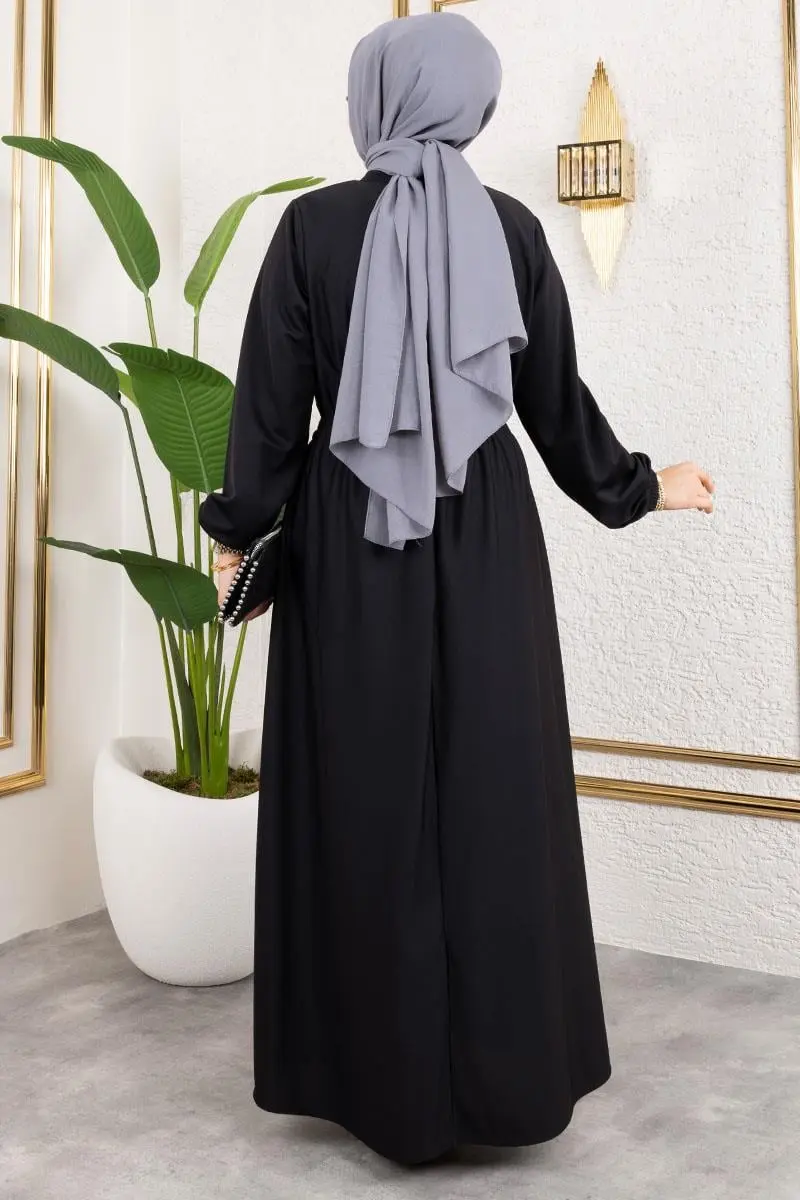 Bade Büzgülü Elbise Siyah-detail