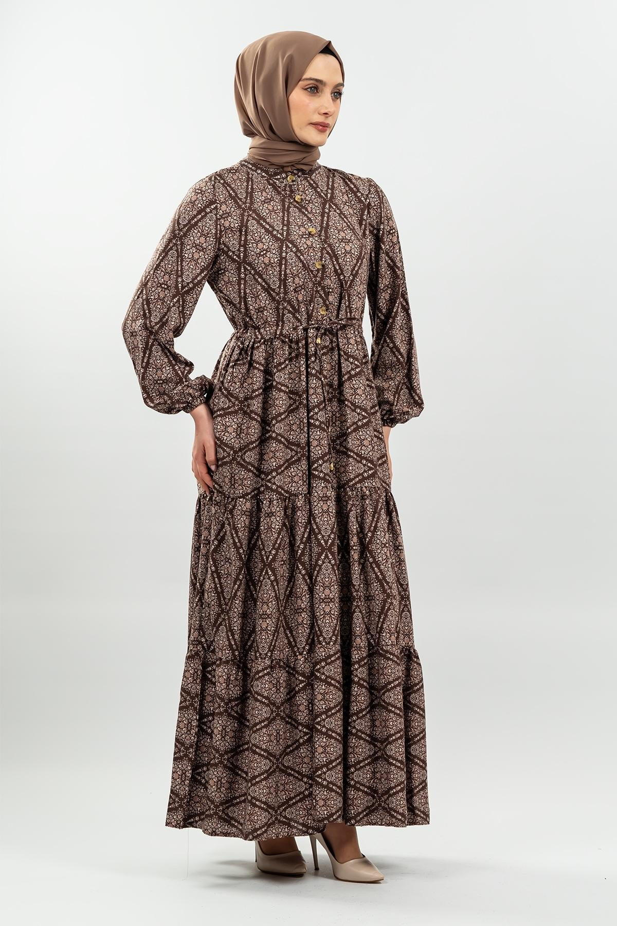 Lace-up Patterned Viscose Dress