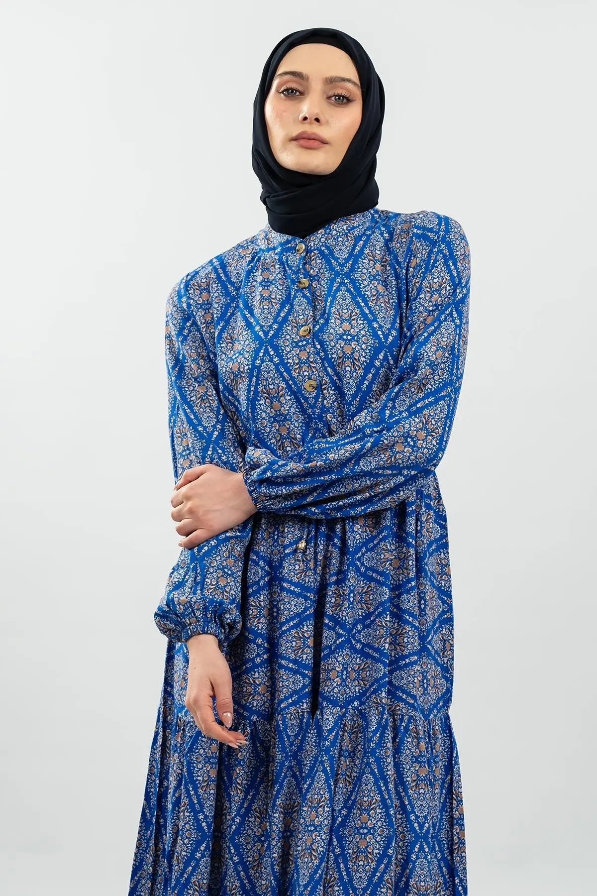 Lace-up Patterned Viscose Dress-detail