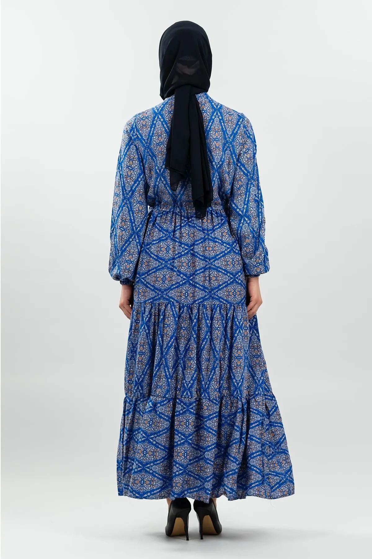 Lace-up Patterned Viscose Dress-detail