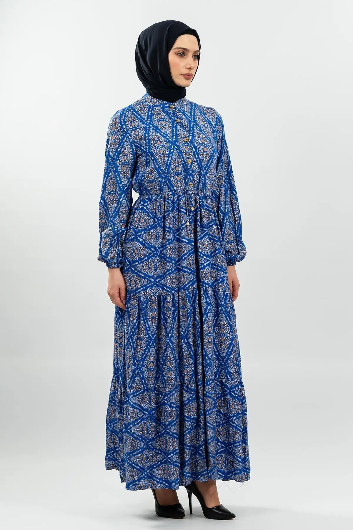 Lace-up Patterned Viscose Dress-detail