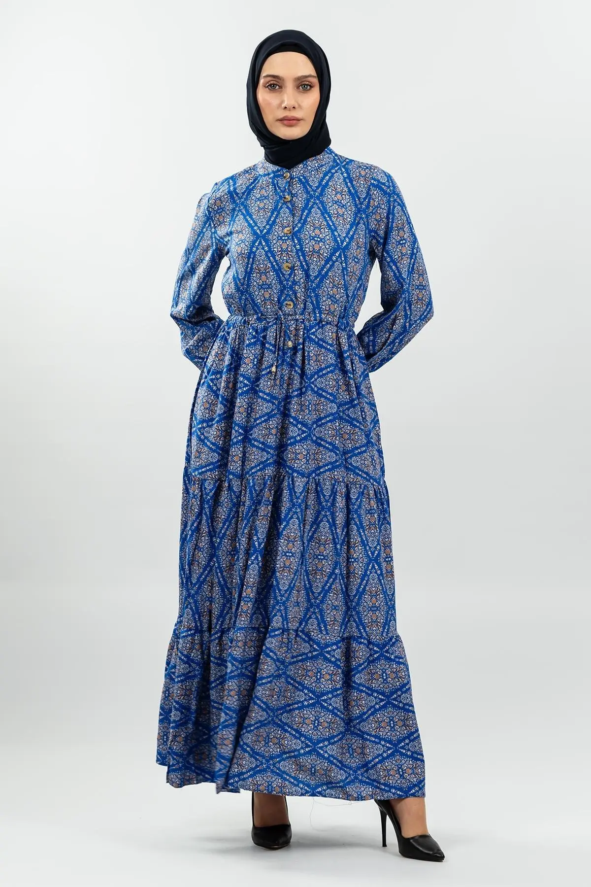 Lace-up Patterned Viscose Dress-detail