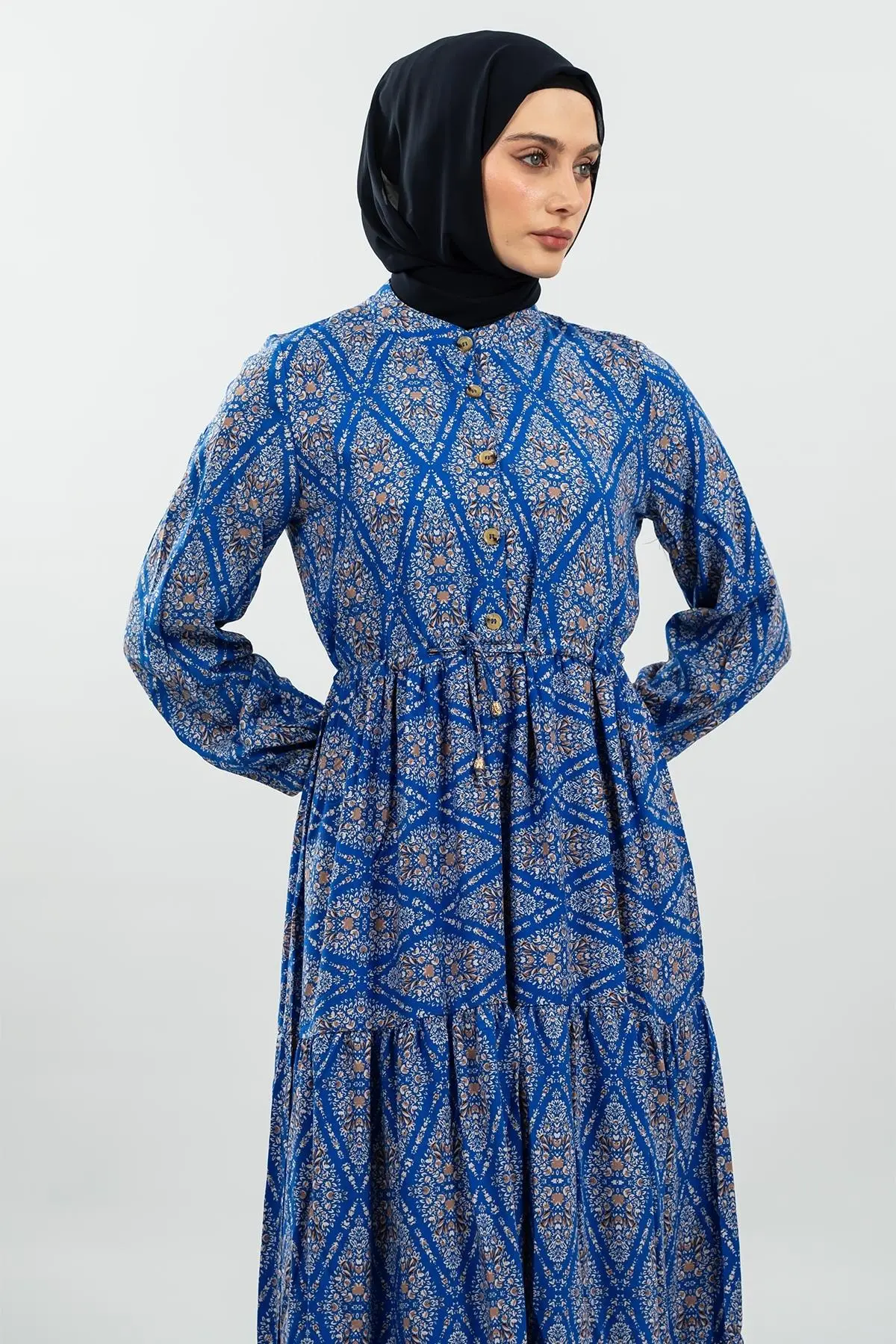 Lace-up Patterned Viscose Dress-detail