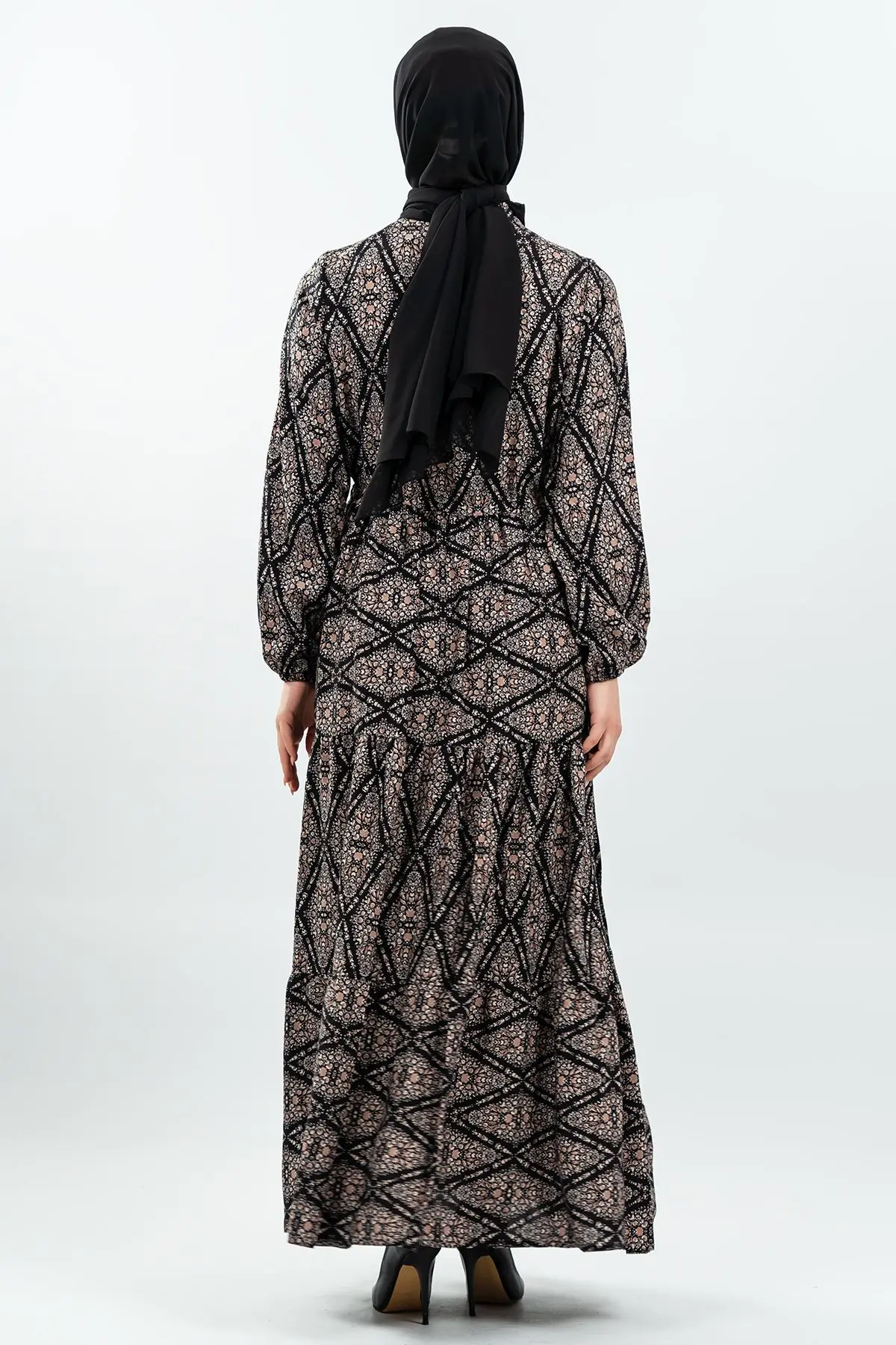 Lace-up Patterned Viscose Dress-detail