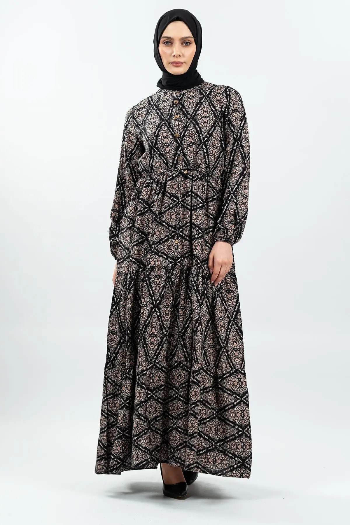 Lace-up Patterned Viscose Dress-detail