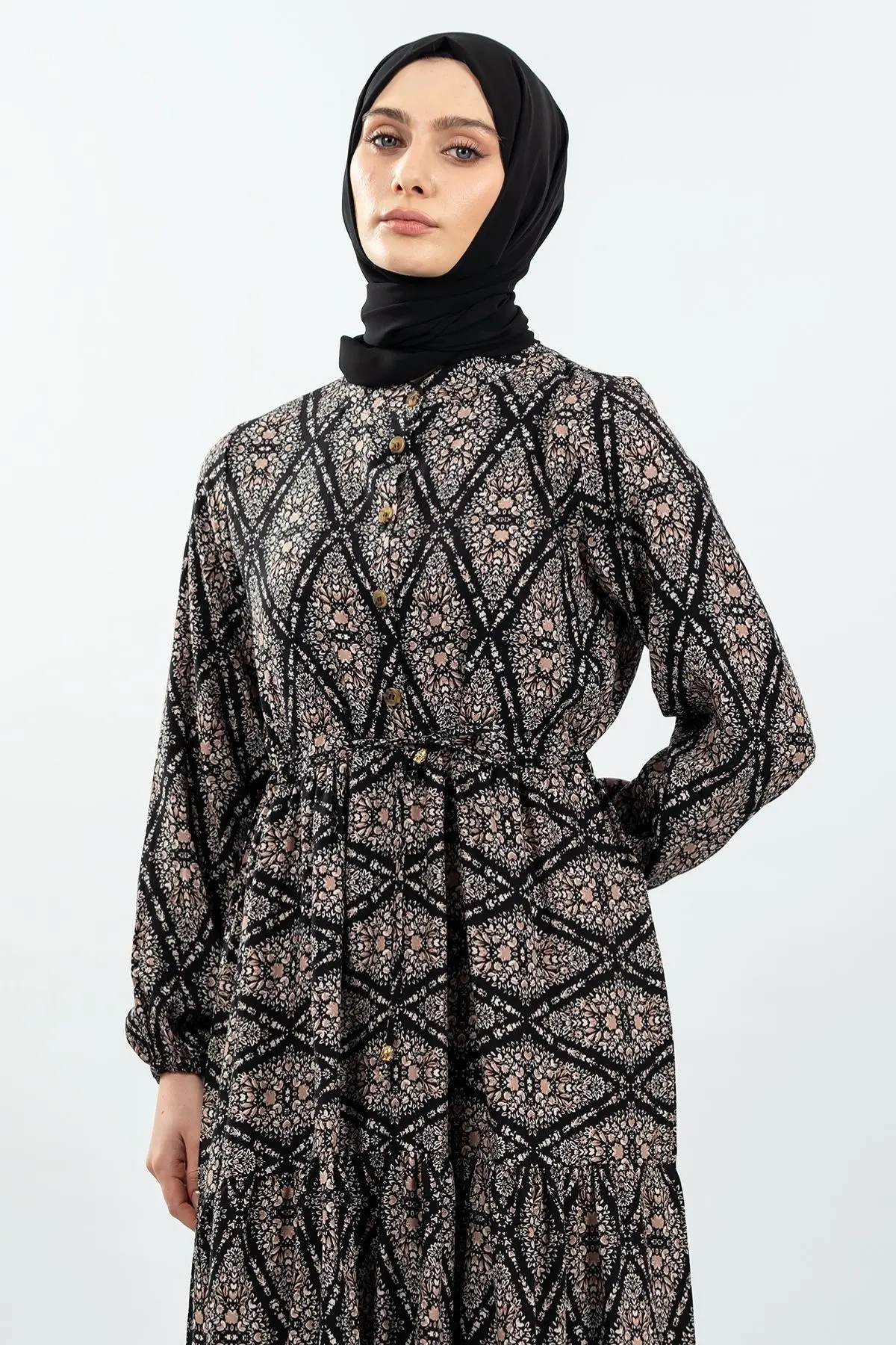 Lace-up Patterned Viscose Dress-detail