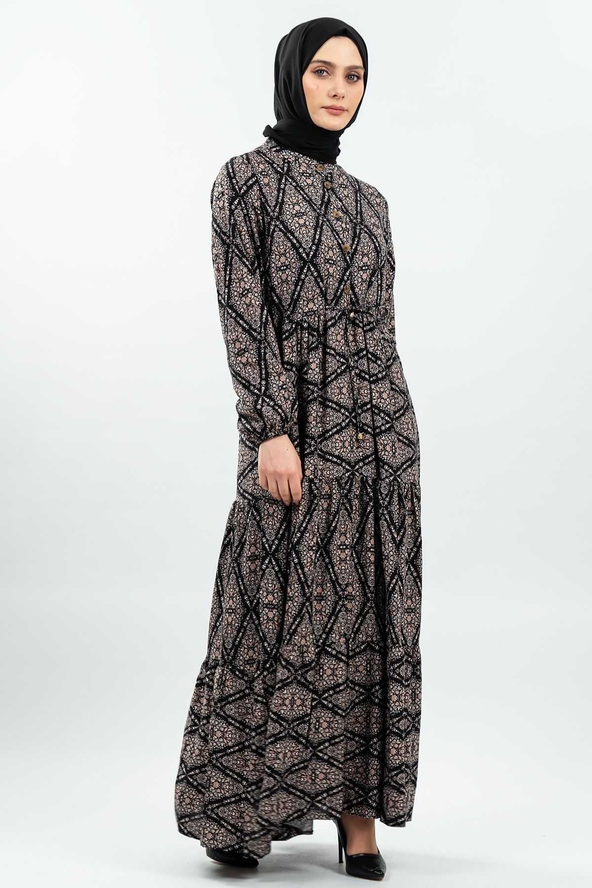 Lace-up Patterned Viscose Dress