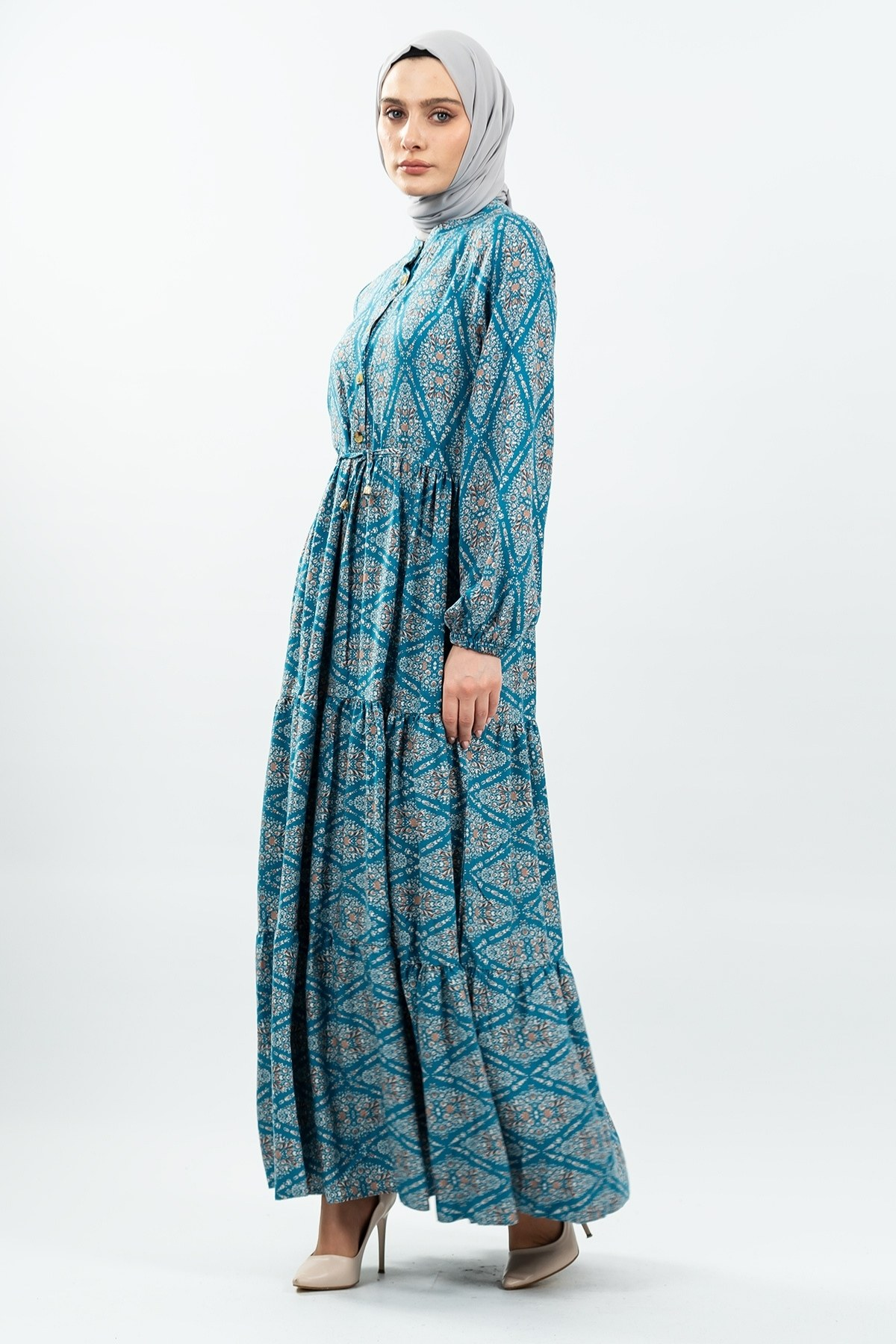 Lace-up Patterned Viscose Dress